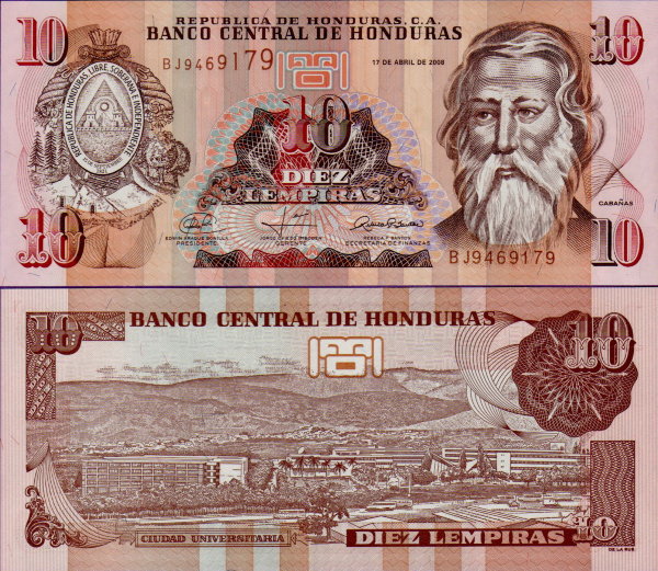 Банкнота Гондураса 10 лемпир 2010
