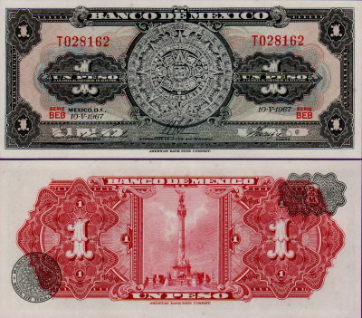 Банкнота Мексики 1 песо 1967 года
