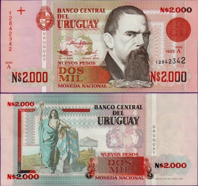 Банкнота Уругвая 2000 новых песо 1989 год