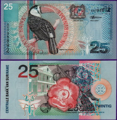 Банкнота Суринам 25 гульденов 2000 год