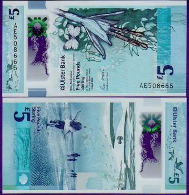 Банкнота Северной Ирландии 5 фунтов 2018 полимер