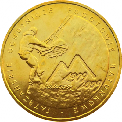Монета Польши 2 злотых 100 лет Татраньской добровольной спасательной службы 2009 год
