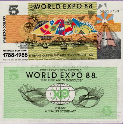 Австралия 5 долларов 1988 ЭКСПО 88