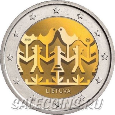 Монета Литвы 2 евро 2018 г Праздник песни