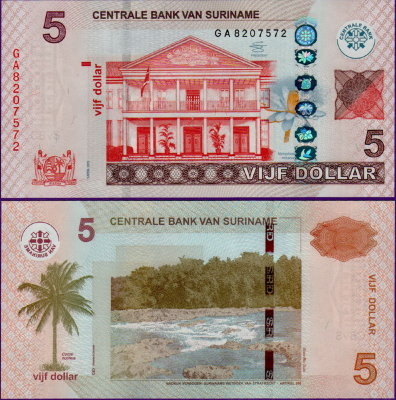 Банкнота Суринам 5 долларов 2012 год