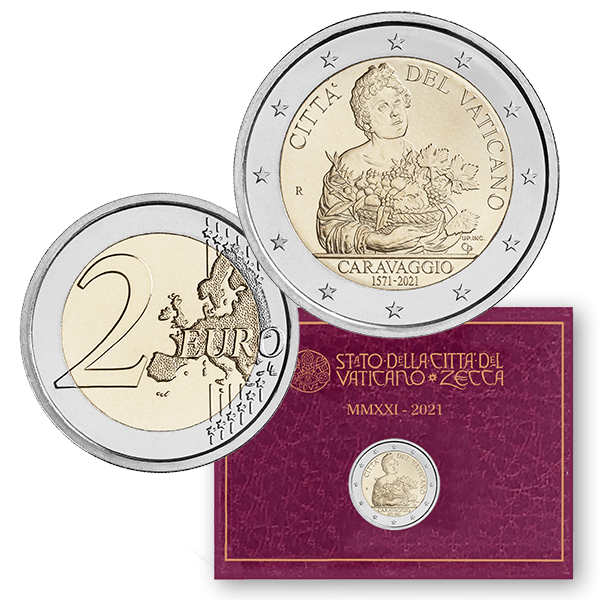 Монета Ватикана 2 евро 450 лет со дня рождения Караваджо  2021 год