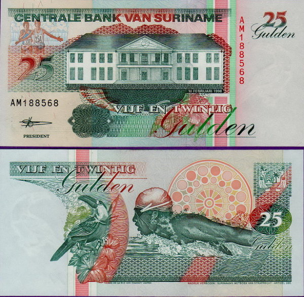 Банкнота Суринам 25 гульденов 1998 год
