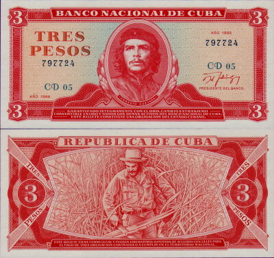 Банкнота Кубы 3 песо 1988 год