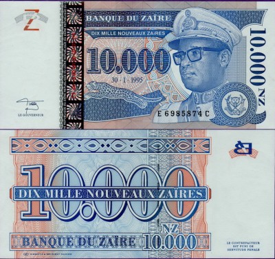 Банкнота Заира 10000 новых заир 1995 год