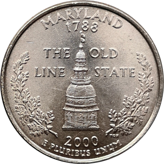 Монета США 25 центов 2000 г 7-й штат Мэриленд