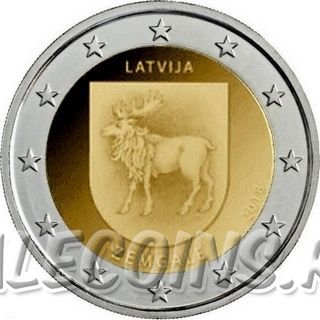 Монета Латвии 2 евро 2018 год Земгале