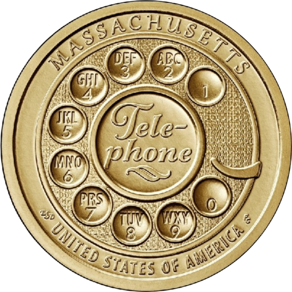 Монета 1 доллар 2019 Американские инновации Телефон Массачусетс