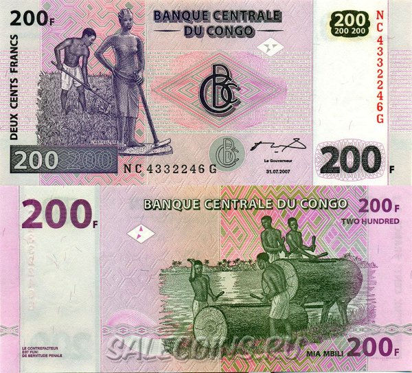 Банкнота ДР Конго 200 франков 2007