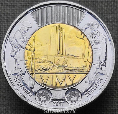 Монета Канады 2 доллара 2017 Битва при Вими-Ридж