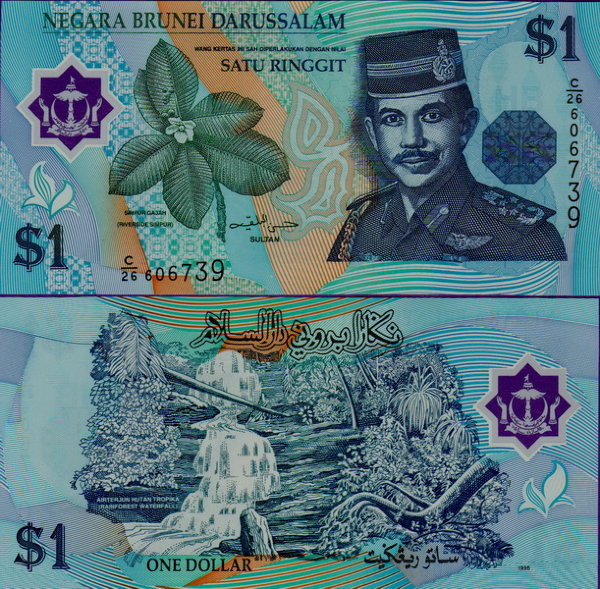 Банкнота Бруней 1 ринггит 1996 полимер