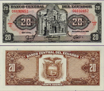 Банкнота Эквадора 20 сукре 1988 г