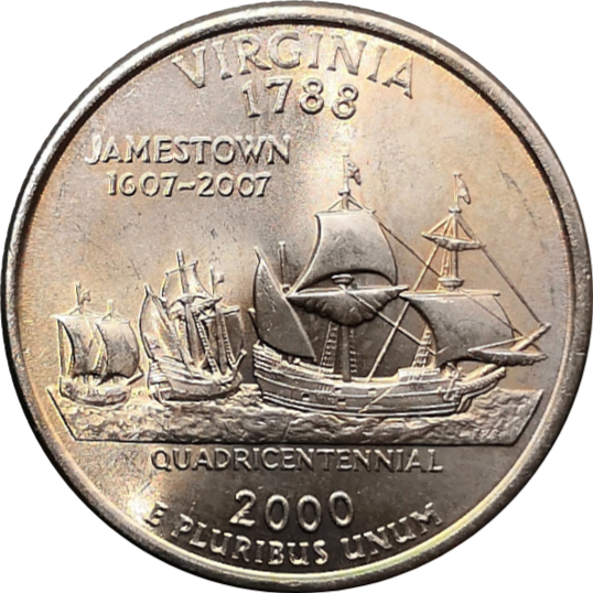Монета США 25 центов 2000 год 10-й штат Виргиния