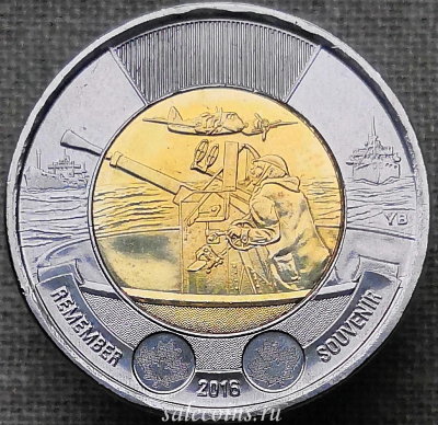 Монета Канады 2 доллара 2016 75-я годовщина битвы за Атлантику