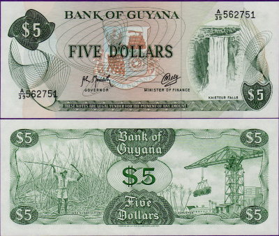 Банкнота Гайана 5 долларов 1992 год