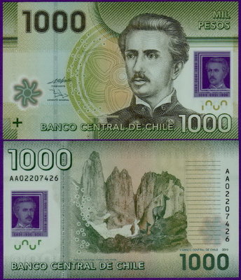 Банкнота Чили 1000 песо 2010 г полимер