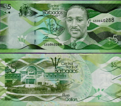 Банкнота Барбадос 5 долларов 2013 г