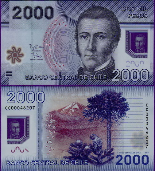 Банкнота Чили 2000 песо 2012 год полимер