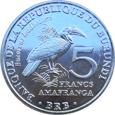 Монета Бурунди 5 франков 2014 Ворон
