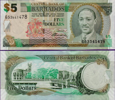 Банкнота Барбадос 5 долларов 2007 года