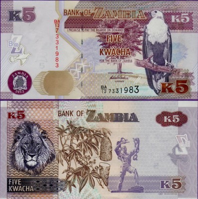 Банкнота Замбии 5 квача 2012 год