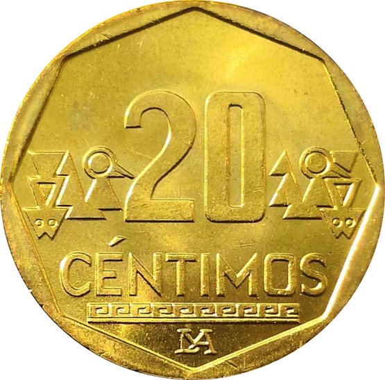 Монета Перу 20 сентимо 2014 год