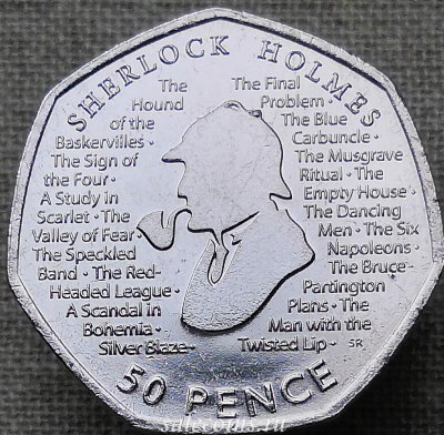Монета Великобритании 50 пенсов 2019 год Шерлок Холмс