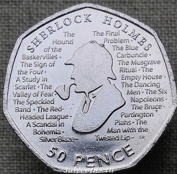 Монета Великобритании 50 пенсов 2019 год Шерлок Холмс