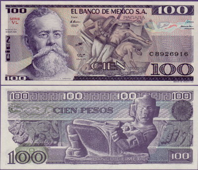 Банкнота Мексики 100 песо 1982 г