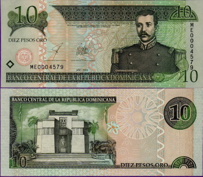 Банкнота Доминиканы 10 песо 2003 г
