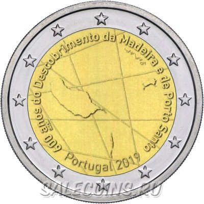 Монета Португалии 2 евро 2019 г 600-летие открытия острова Мадейра