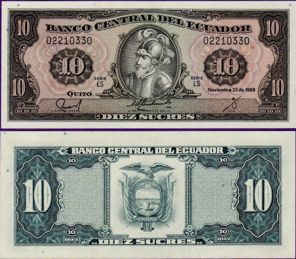 Банкнота Эквадора 10 сукре 1988 год