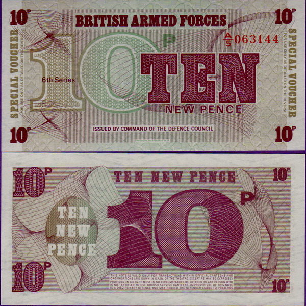 Банкнота Британские вооруженные силы 10 пенсов 1972 год