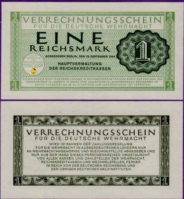 Банкнота Германии Третий рейх 1 рейхсмарка 1944 года