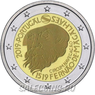 Монета Португалии 2 евро 2019 г 500-летие кругосветного плавания Магеллана