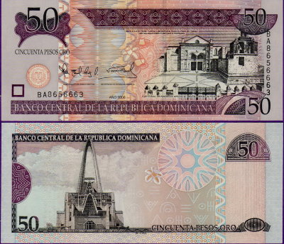 Банкнота Доминиканы 50 песо 2006 год