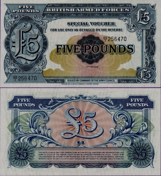 Банкнота Британские вооруженные силы 5 фунтов 1958 г