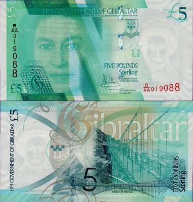 Банкнота Гибралтара 5 фунтов 2020