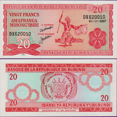 Банкнота Бурунди 20 франков 2007 г