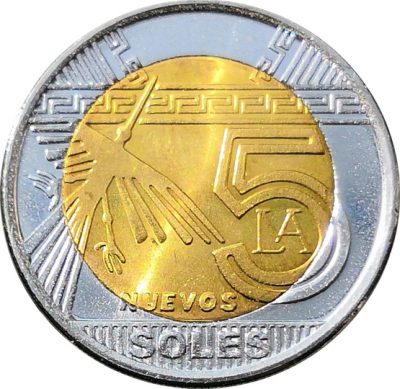Монета Перу 5 новых солей 2011 год