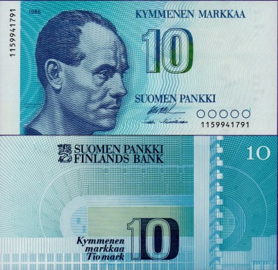 Банкнота Финляндии 10 марок 1986