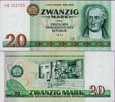 Банкнота ГДР 20 марок 1975 год