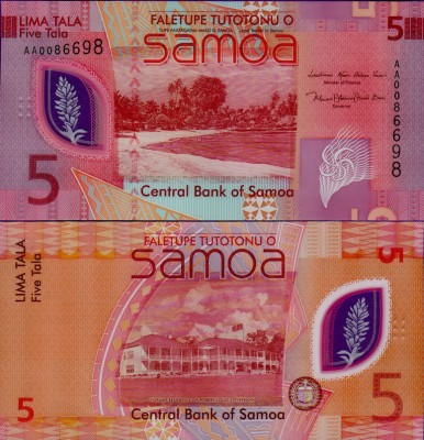 Банкнота Самоа 5 тала 2023 полимер