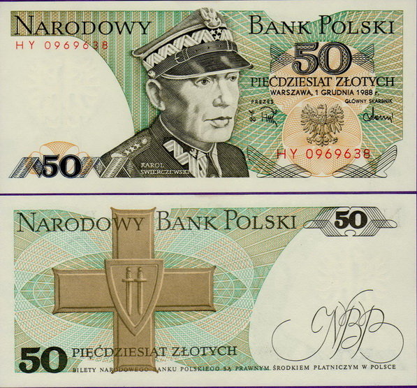 Банкнота Польши 50 злотых 1988 г