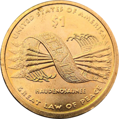 США 1 доллар 2010 Сакагавея стрелы и пояс Гайавата