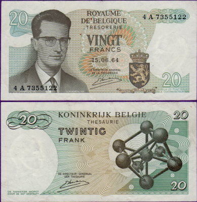 Банкнота Бельгии 20 франков 1964 г